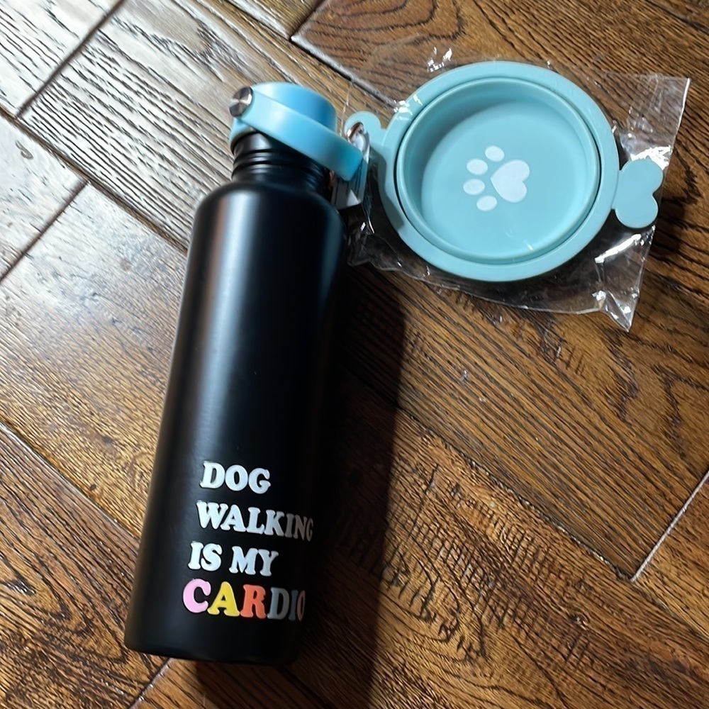 NWT Dog Walking Is my Cardio Pet Bowl & Water Bottle Set - Picture 3 of 4